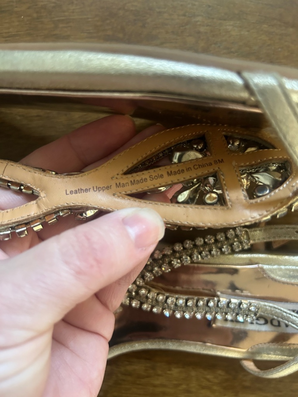 Badgley Mischka Metallic Gold Jeweled T-Strap Sandals - Picture 5 of 5